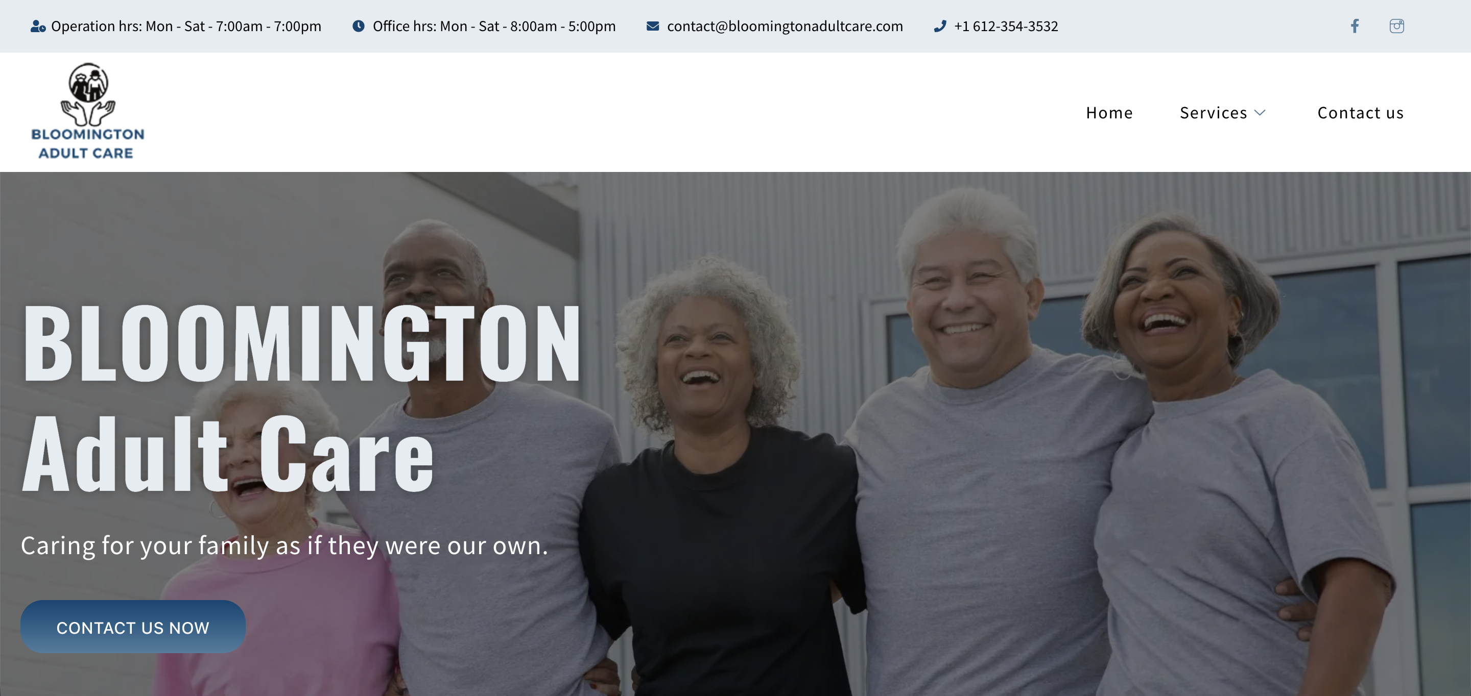 Bloomington Adult Care website homepage